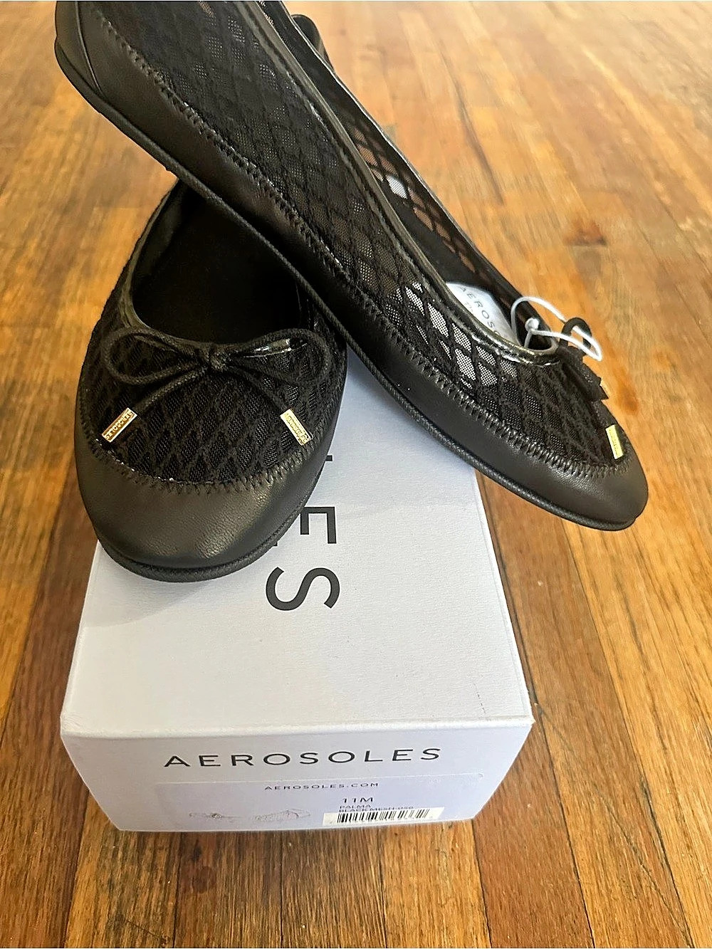 Aerosoles Palma Black Mesh Ballet Flats US 11 NWT